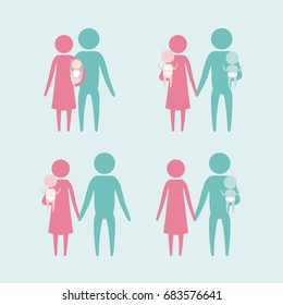 color background with silhouette set pictogram generations family with baby vector illustration
