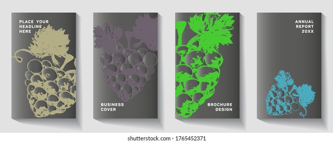 Color background with sketch hand drawn illustration - grapes. Vine pattern. Packaging Design. Wine texture illustration in style of engraving.