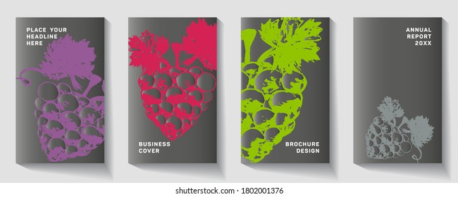 Color Background With Sketch Hand Drawn Illustration - Grapes. Abstract Vector Wrapped Paper Container With Label Cover. Vector Illustration. Wine Texture Illustration In Style Of Engraving.