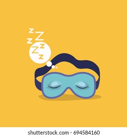 color background with sleep mask with snoring sign in bubble callout vector illustration