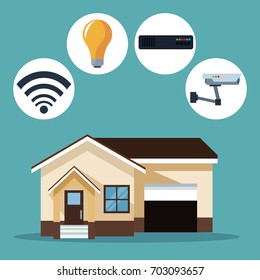 color background of smarthouse with icons security and tech device