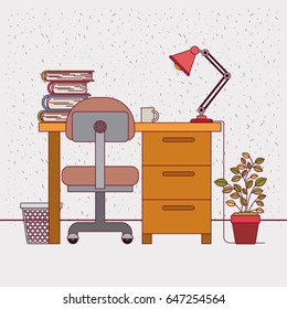 color background with sparkles and study place home interior vector illustration