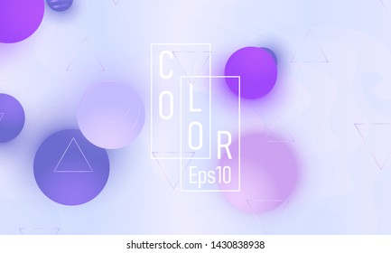 Color background. Violet soft spheres. Fluid pattern. 3d geometric shapes. Vector.