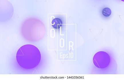 Color background. Violet soft spheres. Fluid pattern. 3d geometric shapes. Vector.