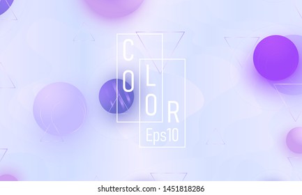 Color background. Violet soft spheres. Fluid pattern. 3d geometric shapes. Vector.