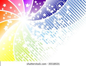 Color background with white silhouettes of various shapes.