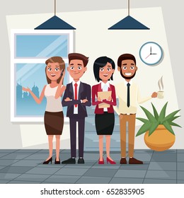 color background workplace office full body set of executives characters for business