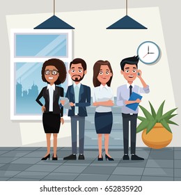 color background workplace office full body set of executives male and female characters for business