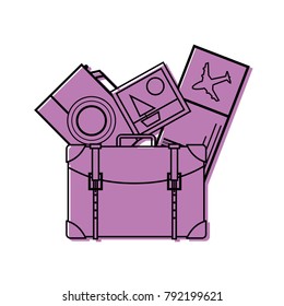 color backpack with camera and picture to journey tourist