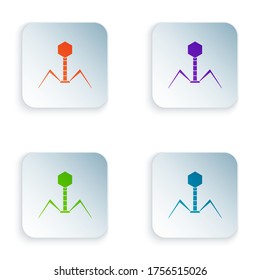 Color Bacteria bacteriophage icon isolated on white background. Bacterial infection sign. Microscopic germ cause diseases concept. Set colorful icons in square buttons. Vector Illustration