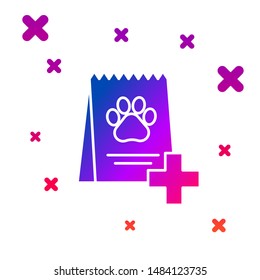 Color Bag of food for dog icon isolated on white background. Dog or cat paw print. Food for animals. Pet food package. Gradient random dynamic shapes. Vector Illustration