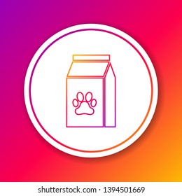Color Bag of food for pet line icon isolated on color background. Food for animals. Pet food package. Dog or cat paw print. Circle white button. Vector Illustration