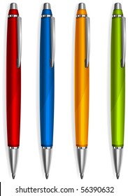 Color ball pens isolated on white background, vector illustration