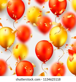 Color balloon background with confetti. Vector illustration. Birthday party, celebration, presentation, sale, anniversary design