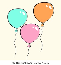 Color balloon isolated on a white background. Party decoration for birthday and celebrations. Vector doodle colorful festive helium balloons.