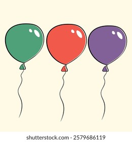 Color balloon isolated on a white background. Party decoration for birthday and celebrations. Vector doodle colorful festive helium balloons.