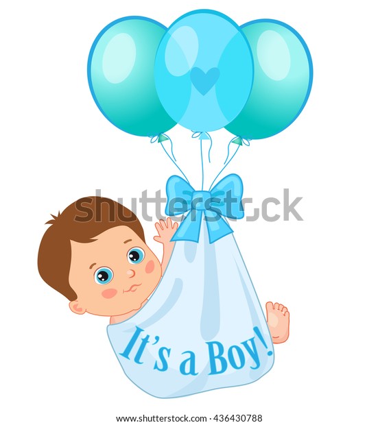 赤ちゃんを運ぶ色風船 かわいい漫画の赤ちゃん ベビーボーイシャワー招待状 漫画のよちよち歩き 少年のベクター画像 のベクター画像素材 ロイヤリティフリー