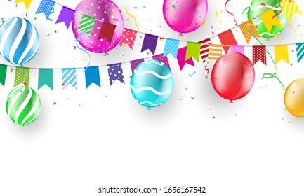 color balloons, confetti and flag concept design template holiday Happy Day, background Celebration Vector illustration.