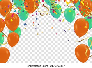 color balloons, confetti and with space for text - raster  design template holiday Happy Day, background Celebration Vector illustration.