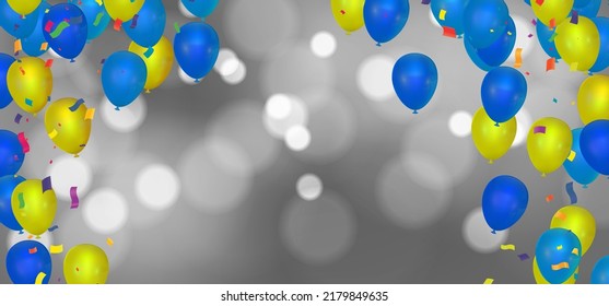 color balloons, confetti and with space for text - raster  design template holiday Happy Day, background Celebration Vector illustration.