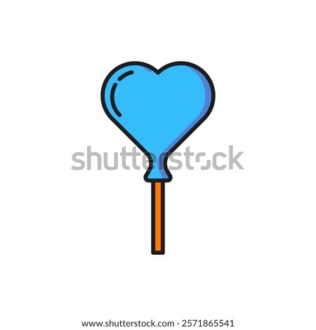 Color Balloons in form of heart with ribbon icon isolated on white background. Flat filled outline style with shadow. Vector