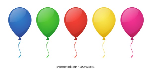 Color balloons for happy birthday party. Vector cartoon set of flying inflatable air balloons for festive decoration, anniversary or wedding celebration isolated on white background