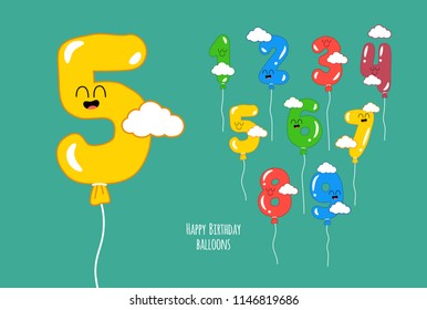 Color balloons numbers for Birthday. Created for the celebration. Use for card, poster, banner, web design and print on t-shirt. Easy to edit. Vector illustration.