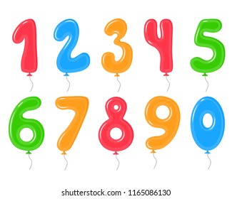 Color Balloons with Numbers Decoration Elements Set for Holiday, Anniversary and Party Symbol of Celebration. Vector illustration