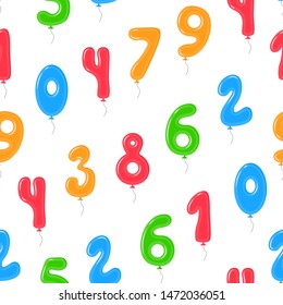 Color Balloons with Numbers Decoration Elements Seamless Pattern Background on a White for Holiday, Anniversary and Party Symbol of Celebration. Vector illustration