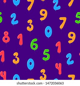 Color Balloons with Numbers Decoration Elements Seamless Pattern Background for Holiday, Anniversary and Party Symbol of Celebration. Vector illustration