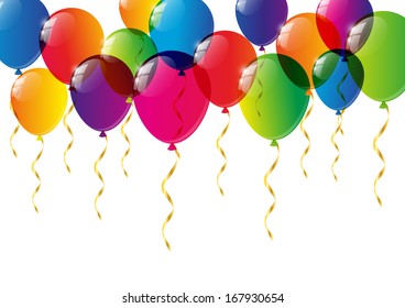 Color balloons on white background