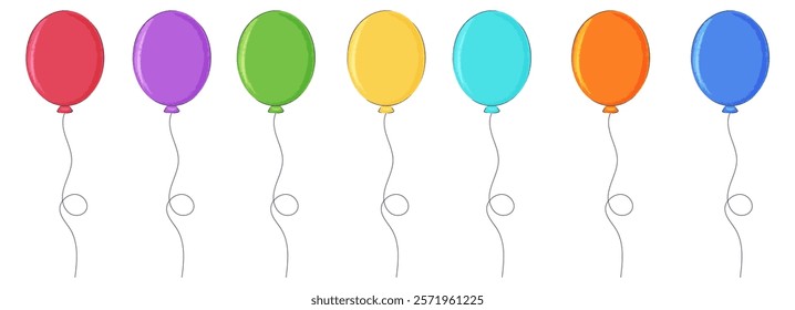 Color balloons set isolated on white background. Greeting card, banner element collection.