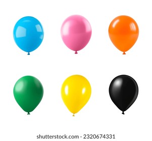 Color balloons set on white background