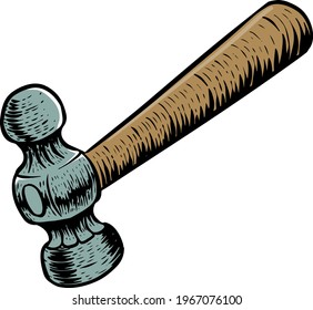 Color ball-peen hammer in woodcut drawing woodworking tool svg