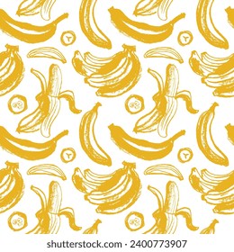 Farbbananenmuster nahtlos für Bannervorlage. Banana-Tapete. Tropische Ornamente mit Kunststoffen. Vektorbananen-Hintergrund.