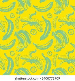 Farbbananenmuster nahtlos für Bannervorlage. Banana-Tapete. Tropische Ornamente mit Kunststoffen. Vektorbananen-Hintergrund.