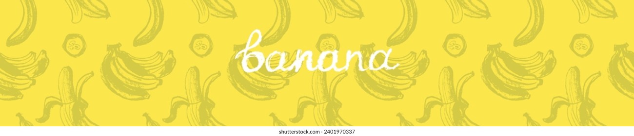 Color banana pattern seamless for banner template. Banana wallpaper. Tropical ornament with crayon texture. Vector bananas background.