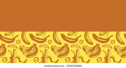 Color banana pattern seamless for banner template. Banana wallpaper. Tropical ornament with crayon texture. Vector bananas background.