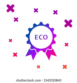 Color Banner, label, tag, logo for eco green healthy food icon isolated on white background. Organic product. Healthy food sticker. Gradient random dynamic shapes. Vector Illustration