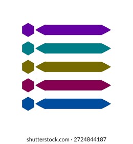 Color banner Vector. Pointy arrow list. Business menu icon. Five 5 row. EPS 10.