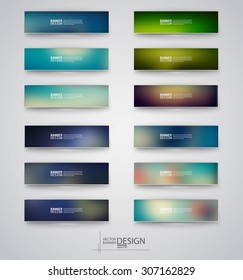 Color banners set with polygonal and blurry abstract shapes on gray background. Vector illustration.