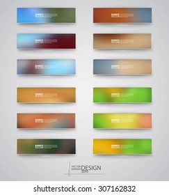 Color banners set with polygonal and blurry abstract shapes on gray background. Vector illustration.