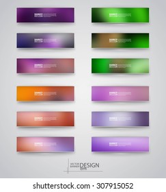 Color banners set with polygonal and blurry abstract shapes on gray background. Vector illustration.