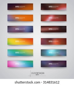 Color banners set with polygonal and blurry abstract shapes on gray background. Vector illustration.