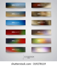 Color banners set with polygonal and blurry abstract shapes on gray background. Vector illustration.