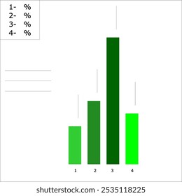 Color bar chart,
with four columns, with an icon for percent