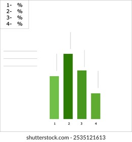 Gráfico de barras de cores,
com quatro colunas, com um ícone de porcentagem


