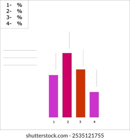 Color bar chart,
with four columns, with an icon for percent


