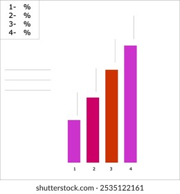 Color bar chart,
with four columns, with an icon for percent