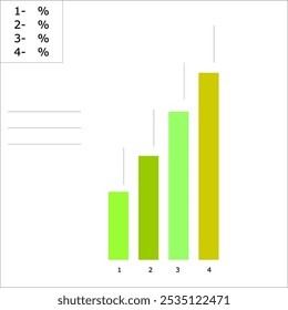 Gráfico de barras de color,
con cuatro columnas, con un icono de porcentaje